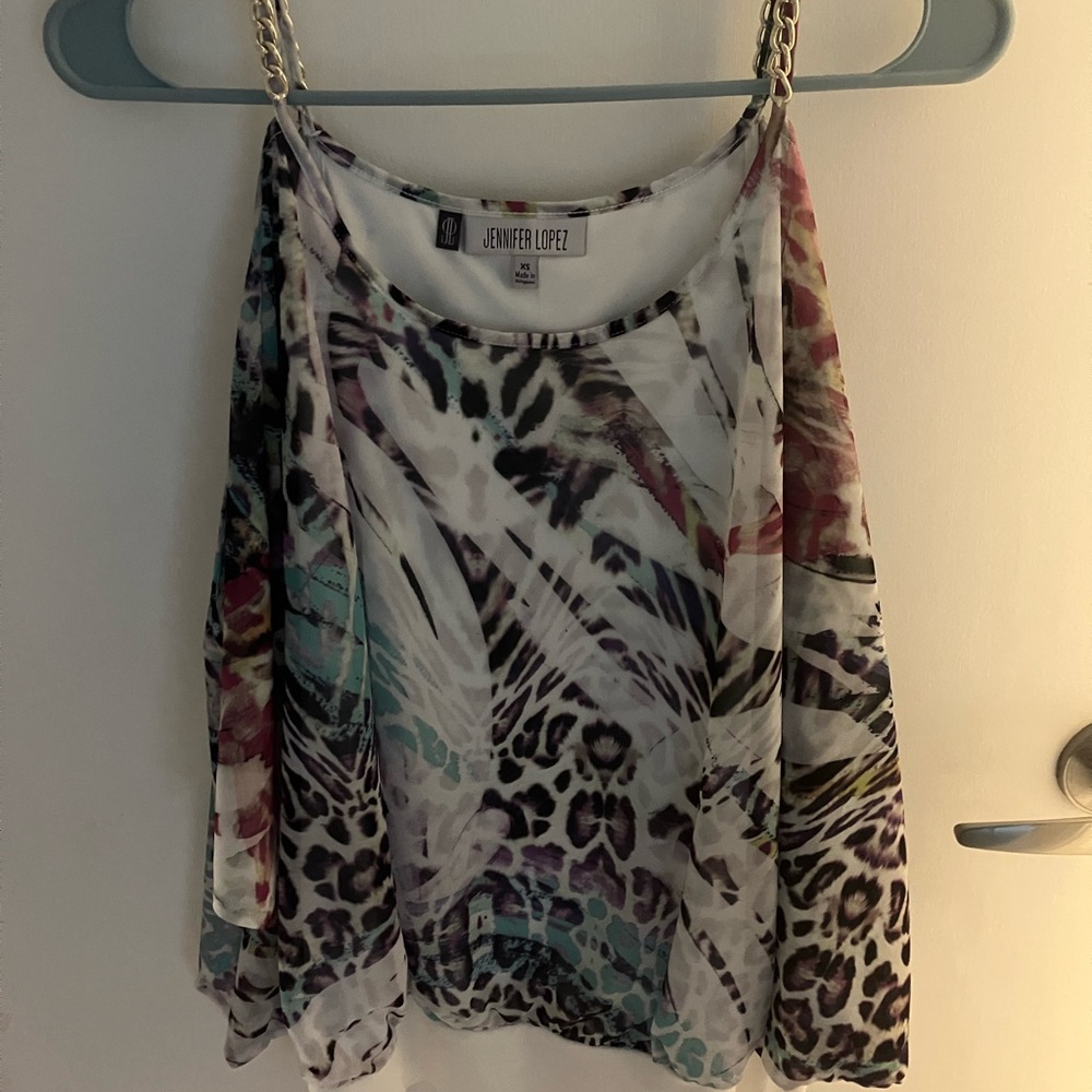 Jennifer Lopez Black and White Asymmetrical Sleeveless Camisole